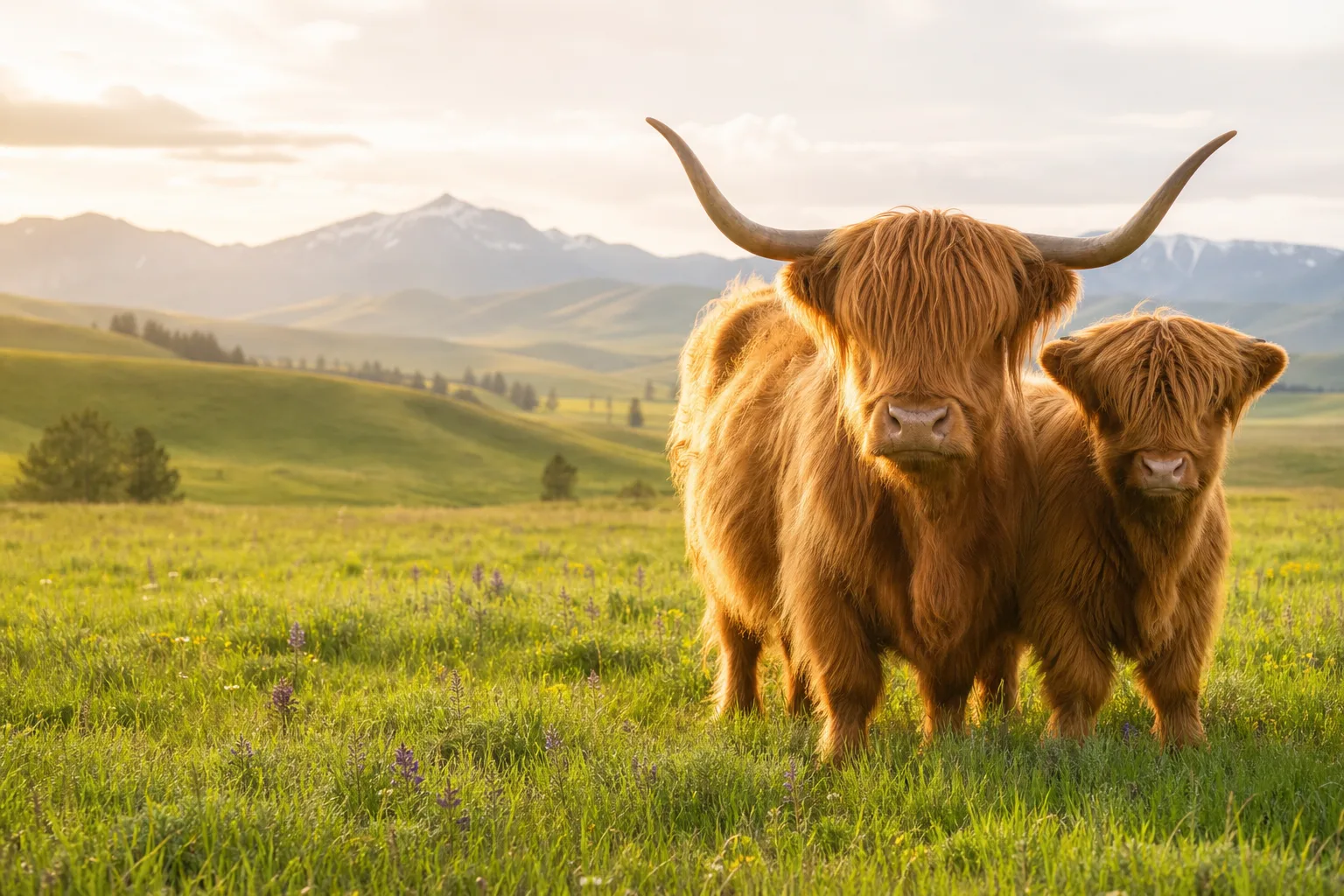 Highland cows in a Montana meadow